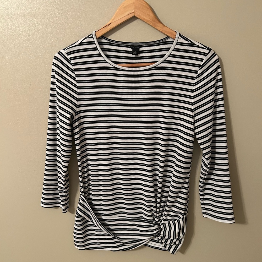 Ann Taylor Black and White Striped Long Sleeve Top